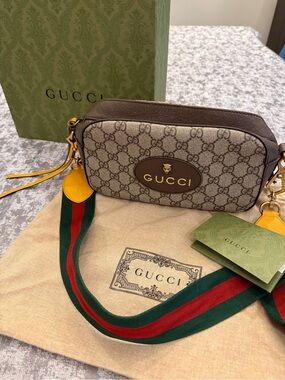 Authentic Pre-Loved Gucci GG Supreme Camera Bag with Gold Hardware
